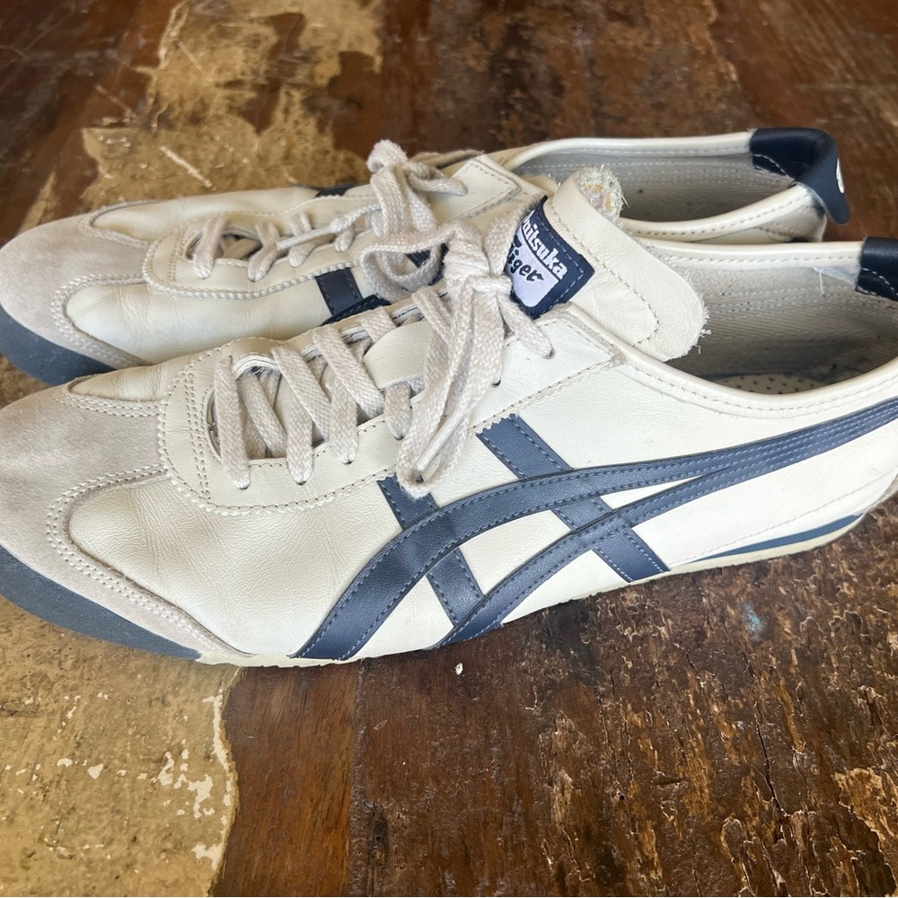 Onitsuka Tiger by Asics Cream and Blue Sneakers Retro Style (Size 12)